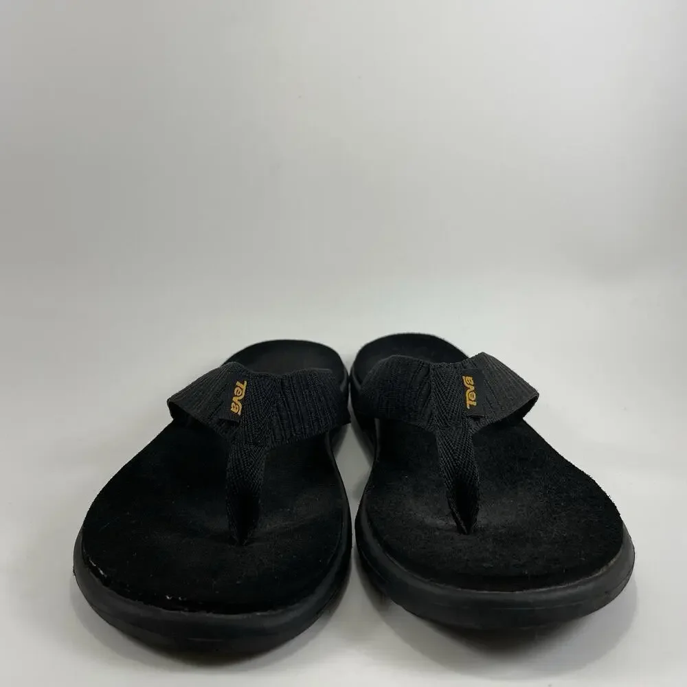 Teva Voya Canvas Flip Flops Womens Size 7 Black Sandals Beach Pool Comfort